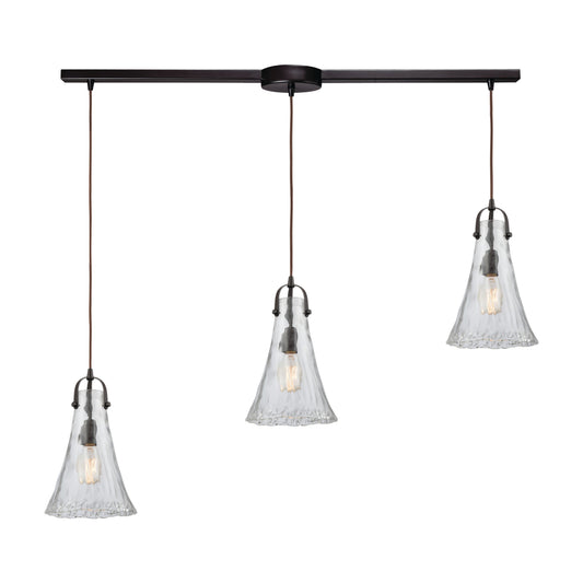 Hand Formed Glass 38'' Wide 3-Light Slim Linear Pendant - Oil Rubbed Bronze