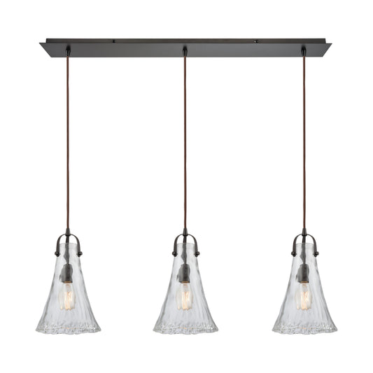 Hand Formed Glass 36'' Wide 3-Light Linear Pendant - Oil Rubbed Bronze