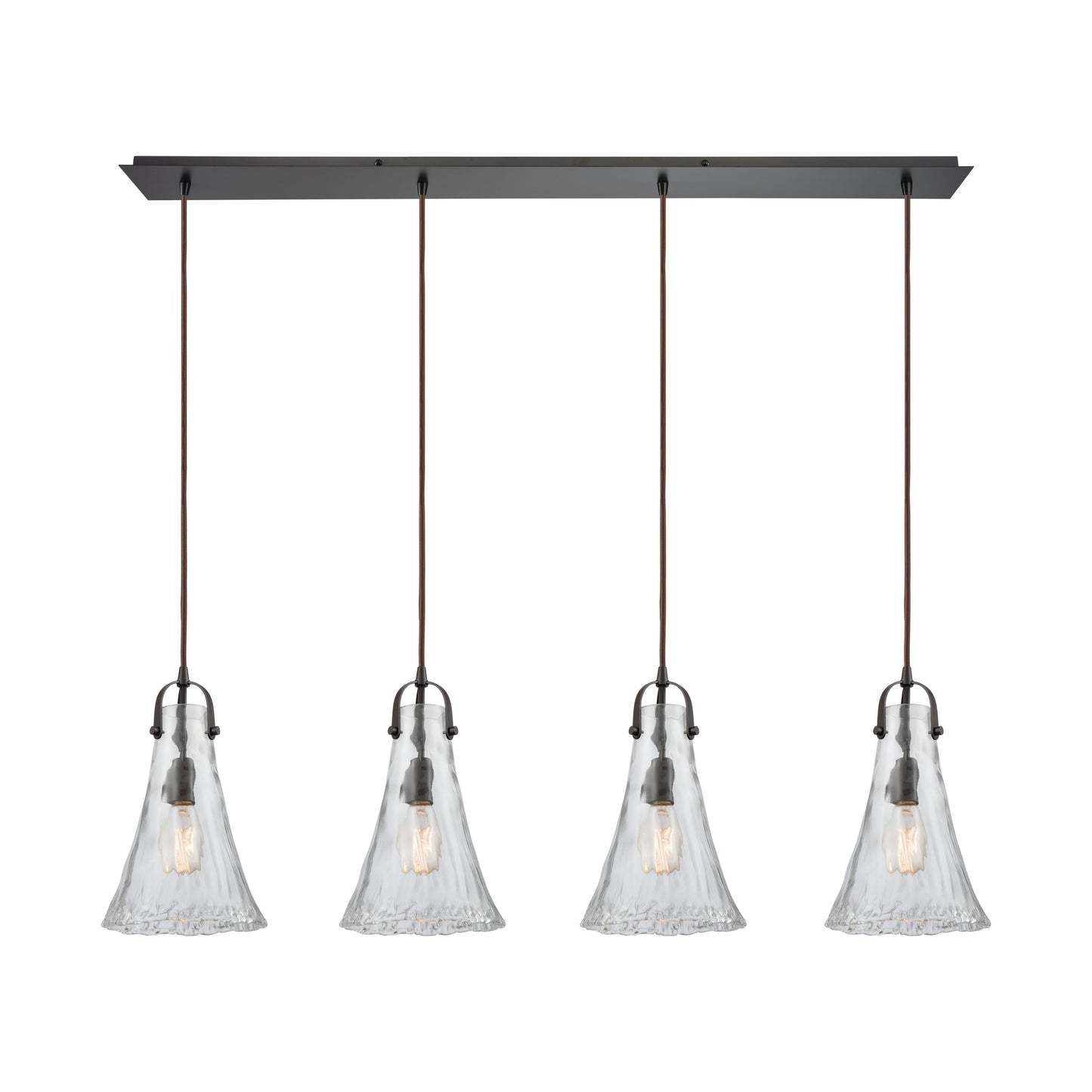 Hand Formed Glass 46'' Wide 4-Light Linear Pendant - Oil Rubbed Bronze
