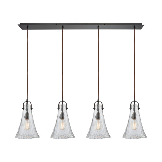 Hand Formed Glass 46'' Wide 4-Light Linear Pendant - Oil Rubbed Bronze