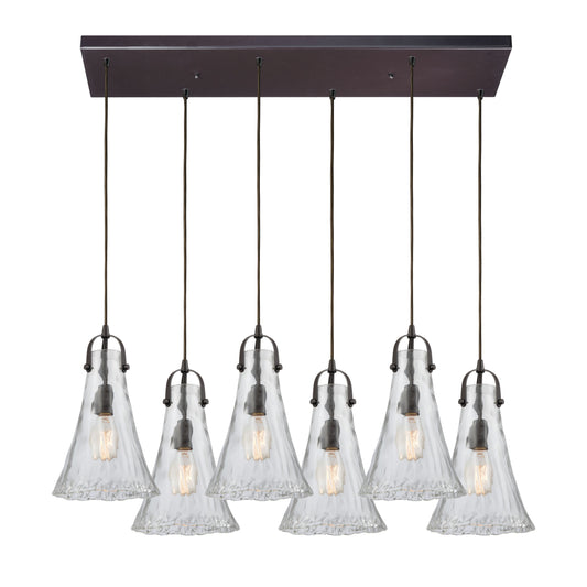 Hand Formed Glass 32'' Wide 6-Light Rectangular Pendant - Oil Rubbed Bronze