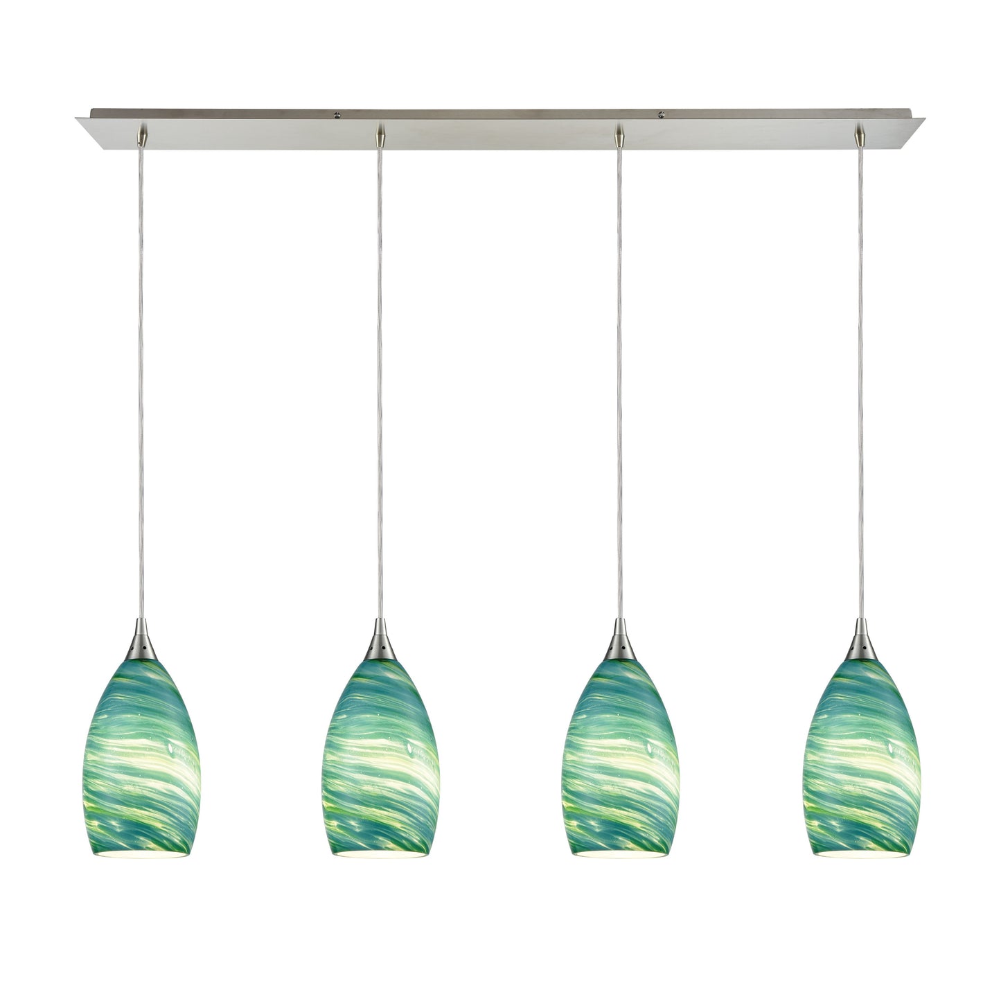 Collanino 46'' Wide 4-Light Linear Pendant - Satin Nickel with Aqua Swirl Glass