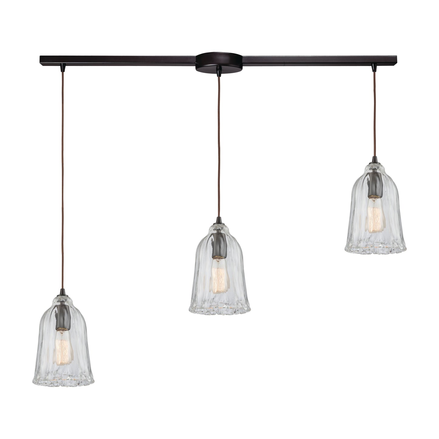 Hand Formed Glass 38'' Wide 3-Light Slim Linear Pendant - Oil Rubbed Bronze