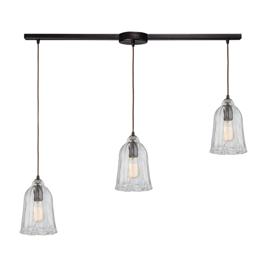 Hand Formed Glass 38'' Wide 3-Light Slim Linear Pendant - Oil Rubbed Bronze