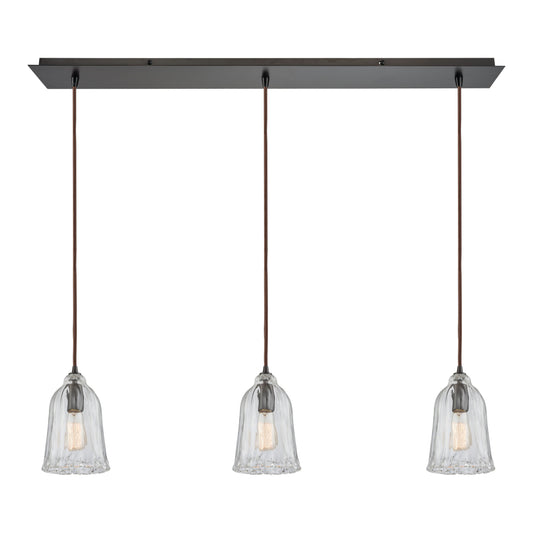 Hand Formed Glass 36'' Wide 3-Light Linear Pendant - Oil Rubbed Bronze