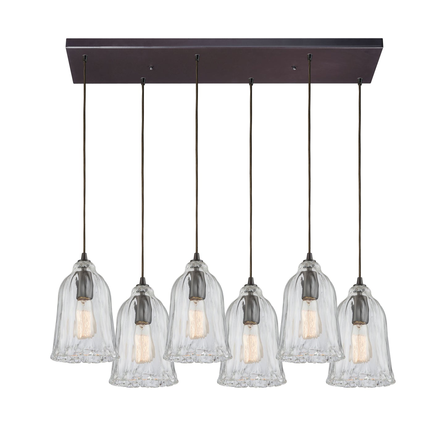 Hand Formed Glass 32'' Wide 6-Light Rectangular Pendant - Oil Rubbed Bronze