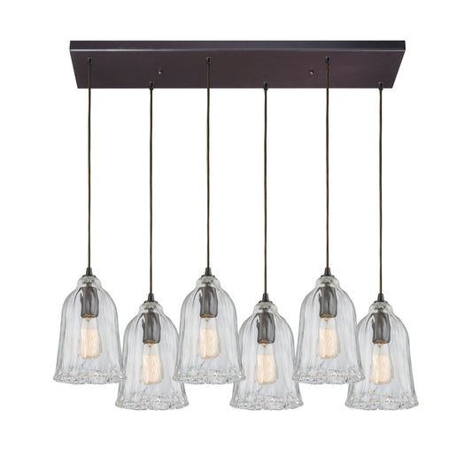 Hand Formed Glass 32'' Wide 6-Light Rectangular Pendant - Oil Rubbed Bronze