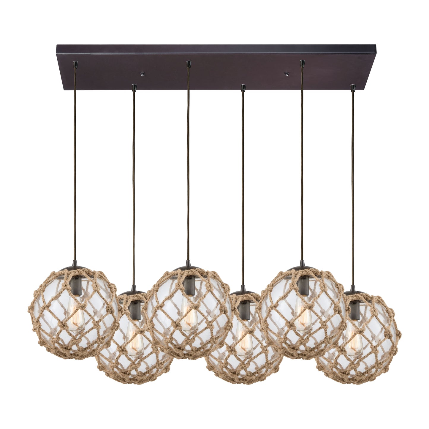 Coastal Inlet 32'' Wide 6-Light Rectangular Pendant - Oil Rubbed Bronze