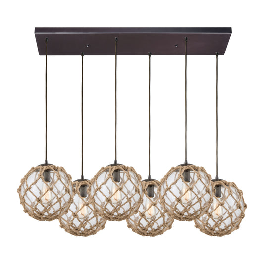 Coastal Inlet 32'' Wide 6-Light Rectangular Pendant - Oil Rubbed Bronze