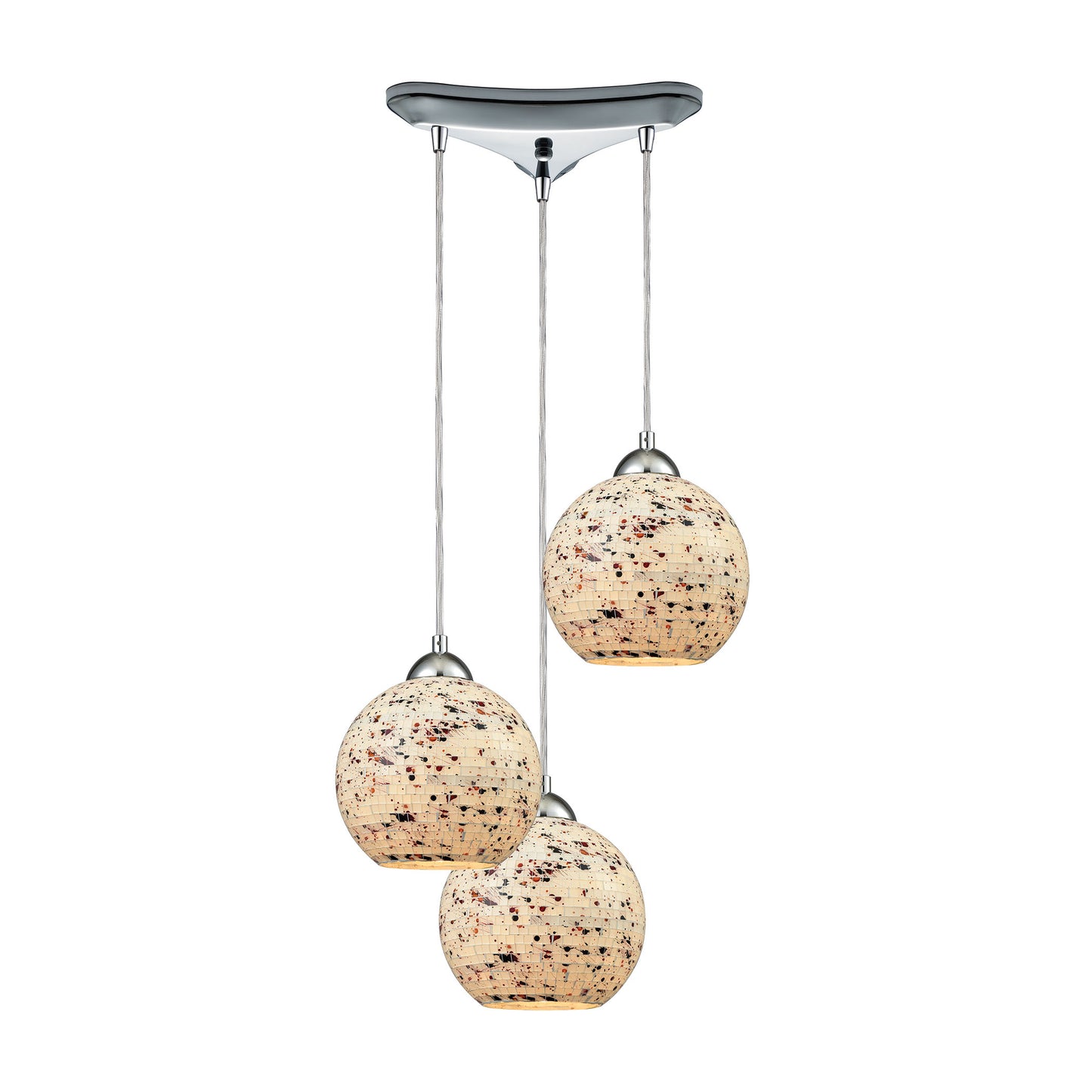 Spatter 10'' Wide 3-Light Triangular Pendant - Polished Chrome with Spatter Mosaic Glass