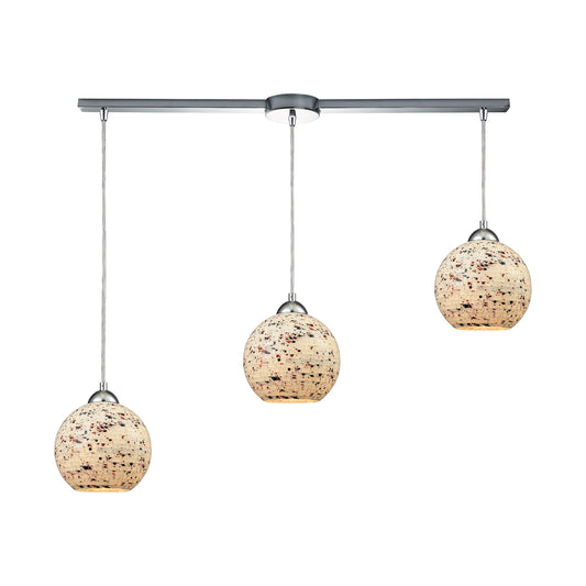 Spatter 36'' Wide 3-Light Linear Pendant - Polished Chrome with Spatter Mosaic Glass