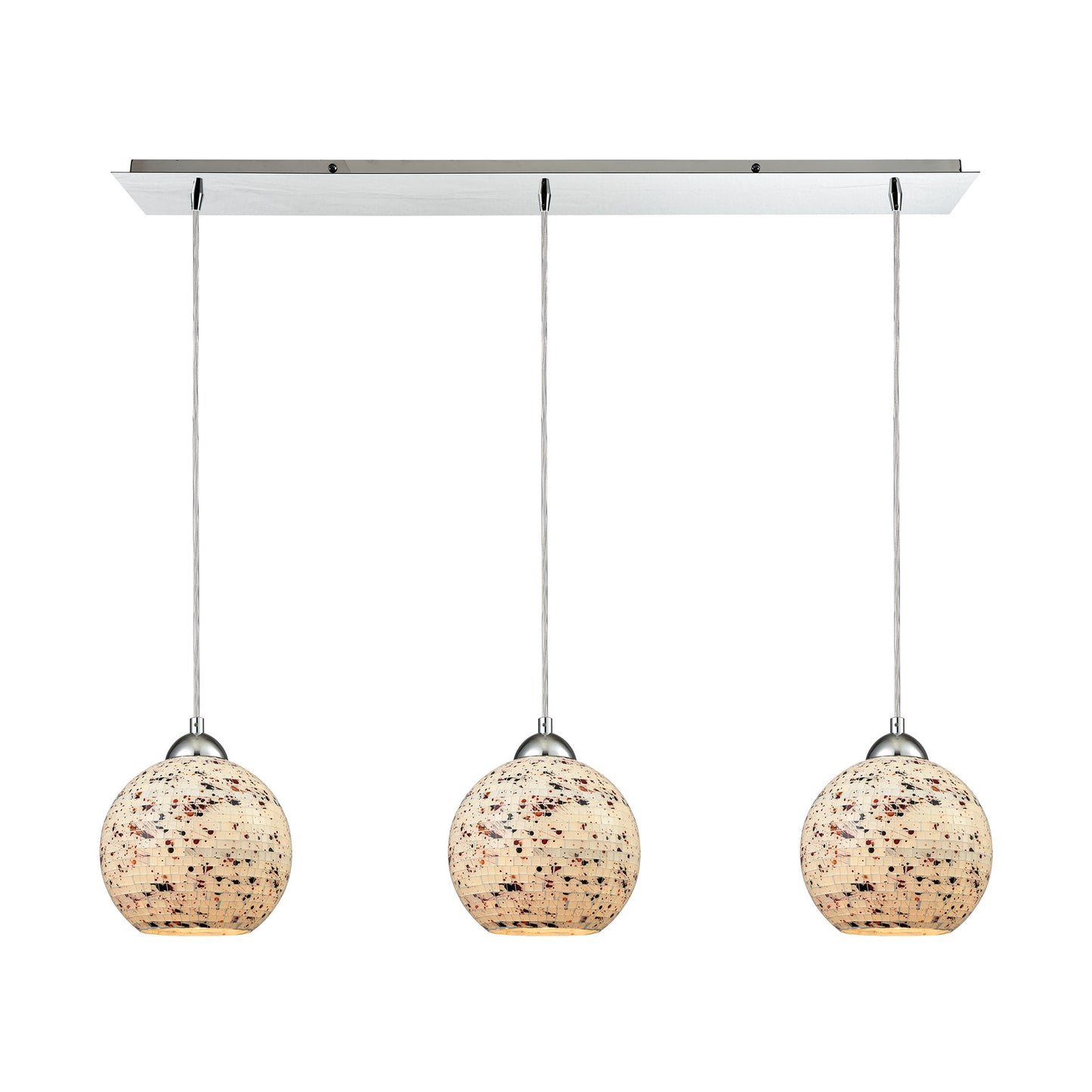 Spatter 36'' Wide 3-Light Linear Pendant - Polished Chrome with Spatter Mosaic Glass