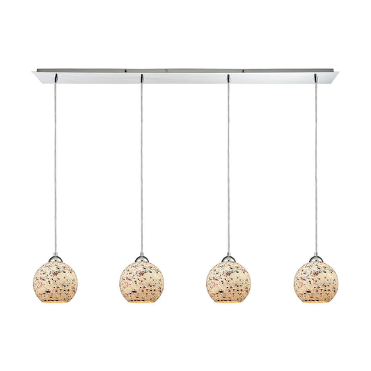 Spatter 46'' Wide 4-Light Linear Pendant - Polished Chrome with Spatter Mosaic Glass