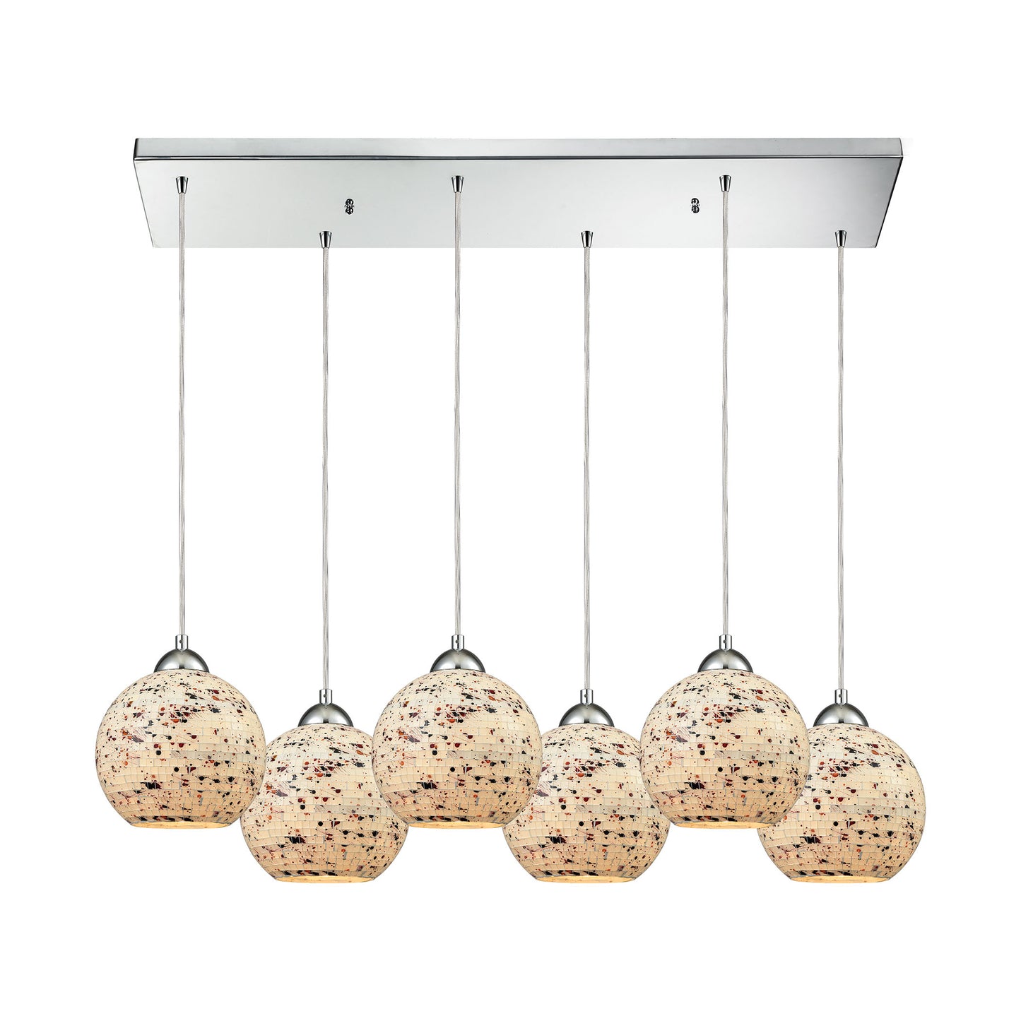 Spatter 30'' Wide 6-Light Rectangular Pendant - Polished Chrome with Spatter Mosaic Glass