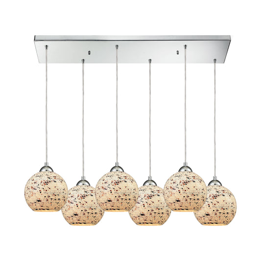 Spatter 30'' Wide 6-Light Rectangular Pendant - Polished Chrome with Spatter Mosaic Glass