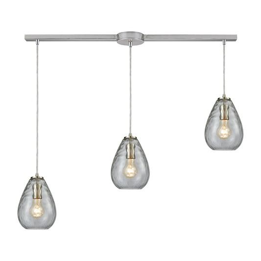 Lagoon 36'' Wide 3-Light Slim Linear Pendant - Satin Nickel with Clear