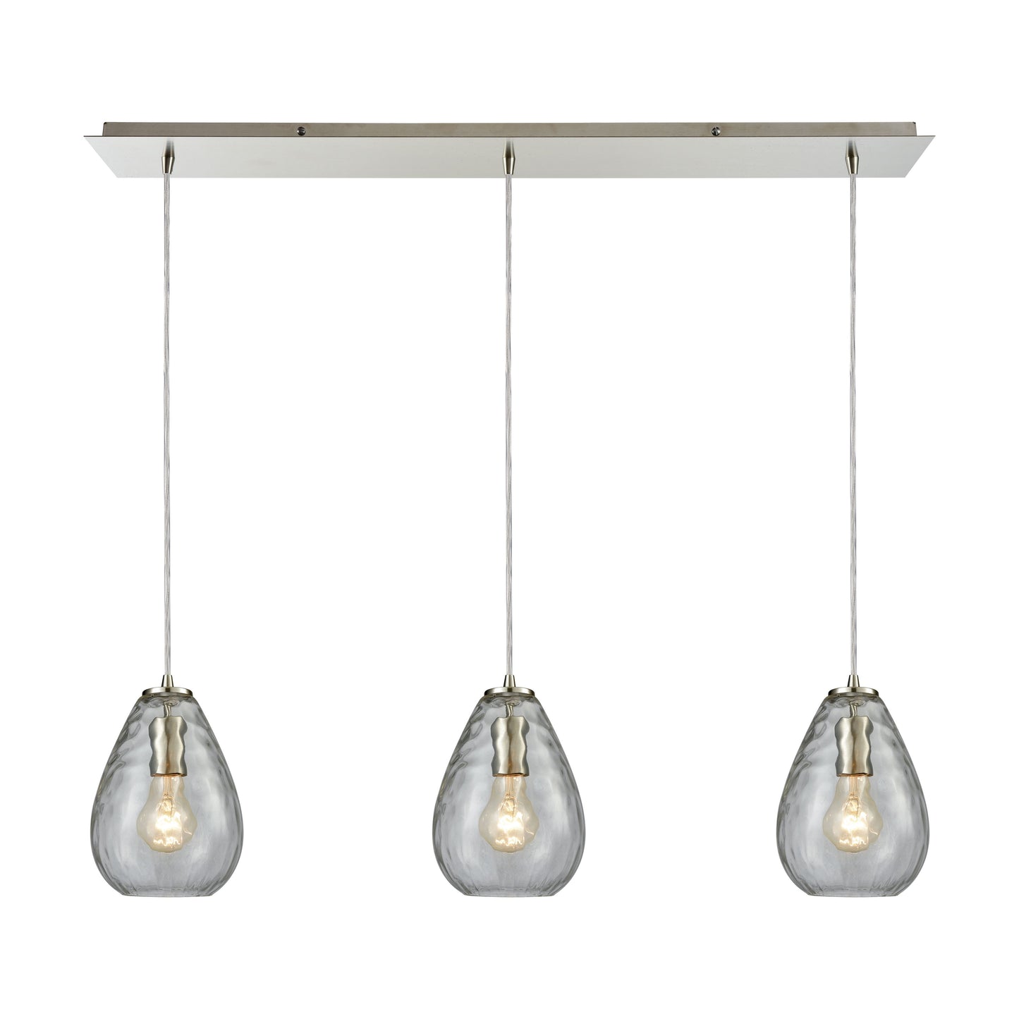 Lagoon 36'' Wide 3-Light Linear Pendant - Satin Nickel with Clear