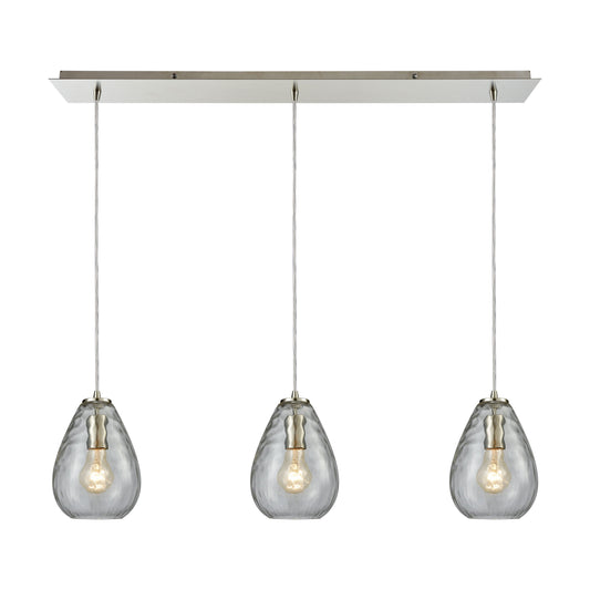 Lagoon 36'' Wide 3-Light Linear Pendant - Satin Nickel with Clear