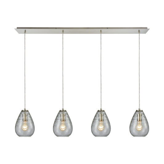 Lagoon 46'' Wide 4-Light Linear Pendant - Satin Nickel with Clear