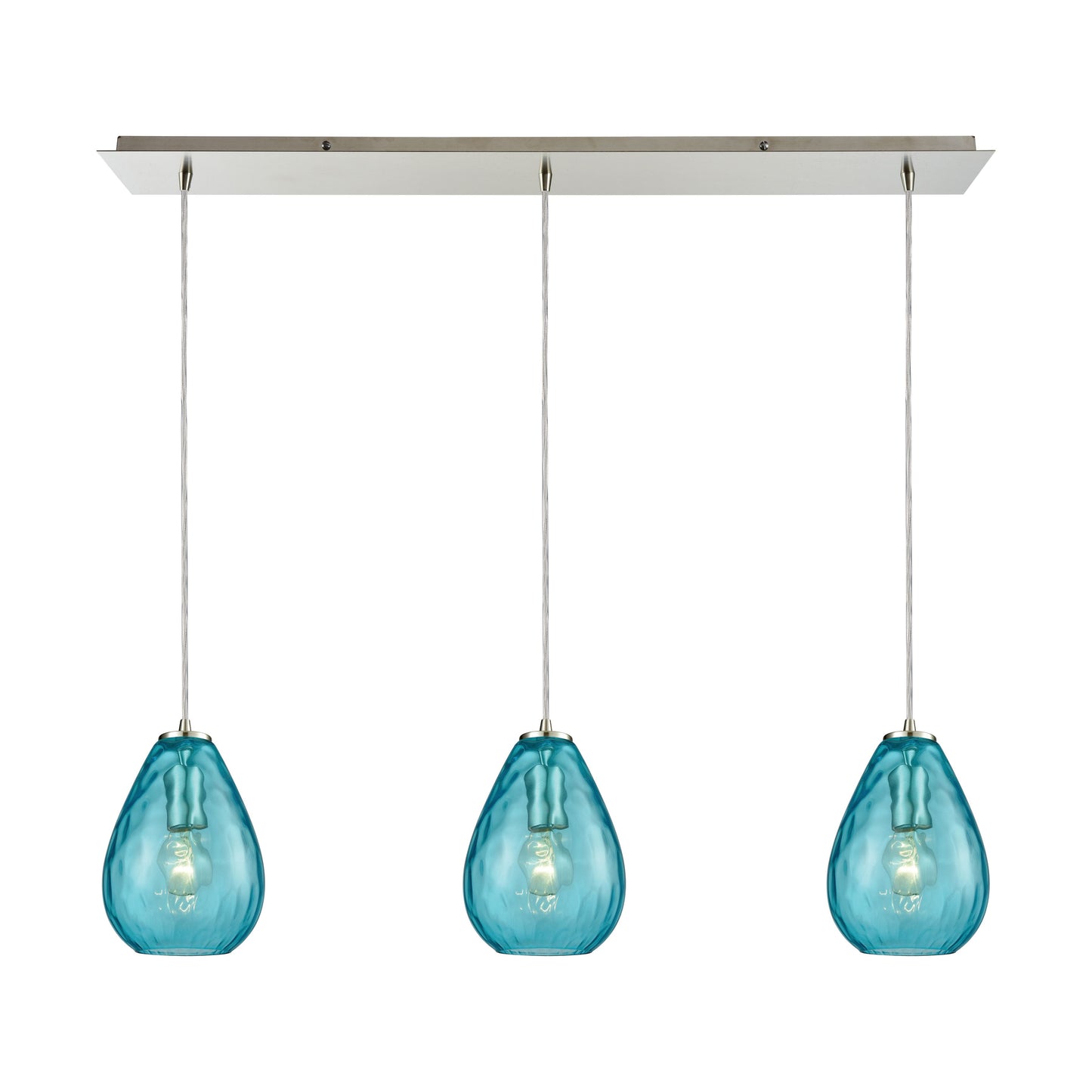 Lagoon 36'' Wide 3-Light Linear Pendant - Satin Nickel with Aqua