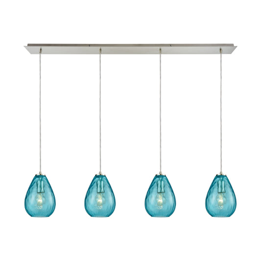 Lagoon 46'' Wide 4-Light Linear Pendant - Satin Nickel with Aqua