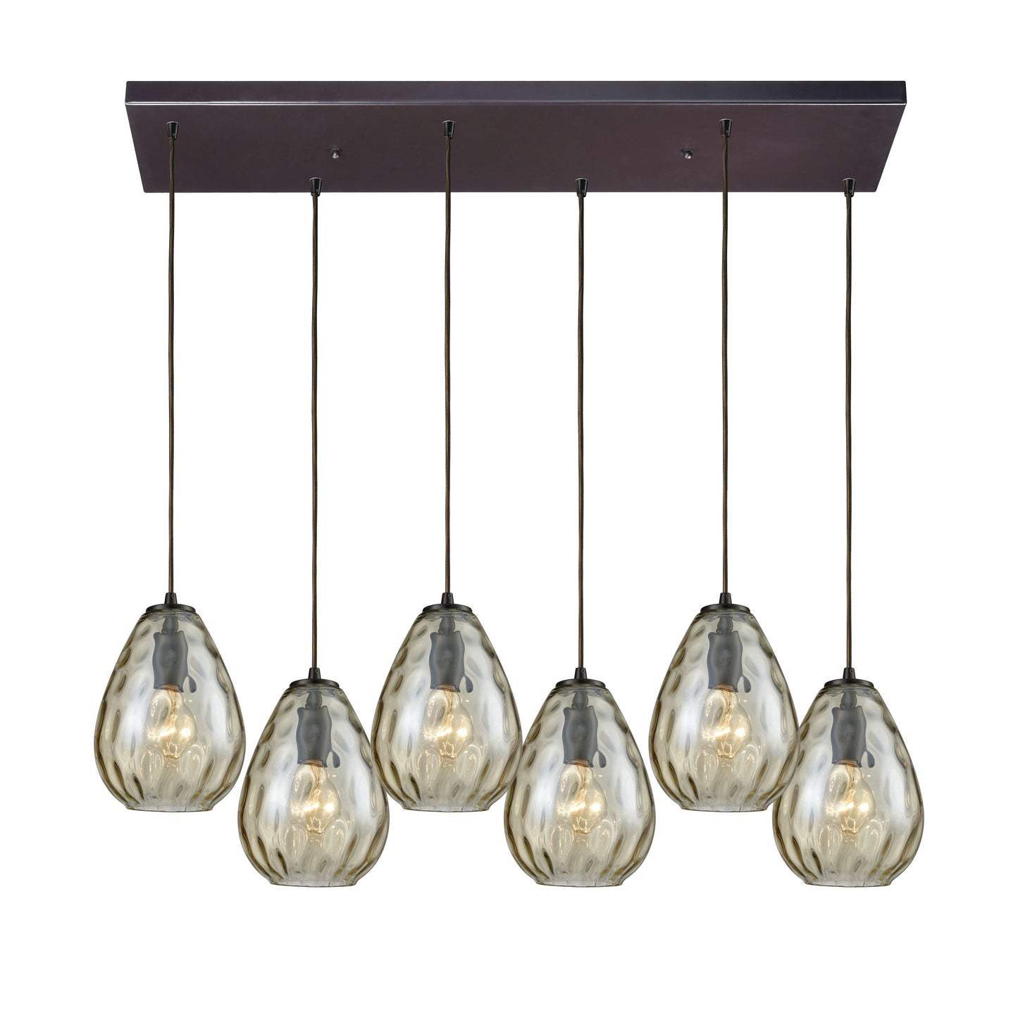 Lagoon 30'' Wide 6-Light Rectangular Pendant - Oil Rubbed Bronze with Champagne