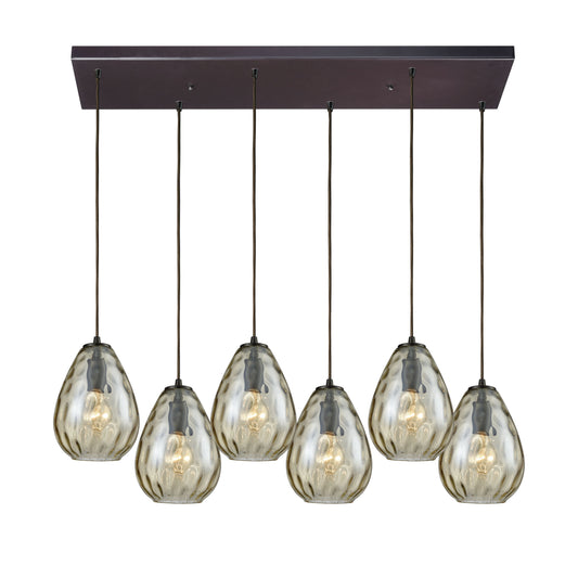 Lagoon 30'' Wide 6-Light Rectangular Pendant - Oil Rubbed Bronze with Champagne