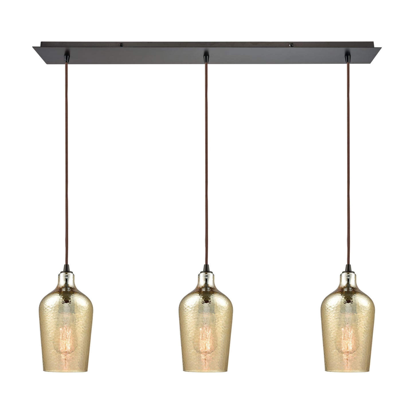 Hammered Glass 36'' Wide 3-Light Linear Pendant - Oil Rubbed Bronze with Amber