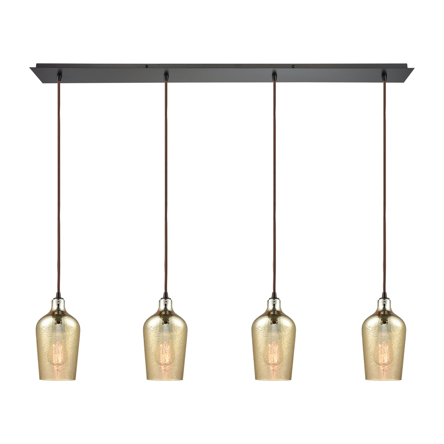Hammered Glass 46'' Wide 4-Light Linear Pendant - Oil Rubbed Bronze with Amber