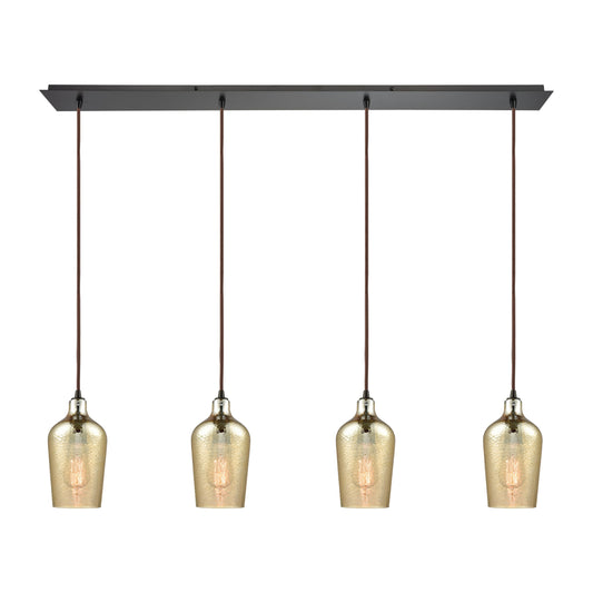 Hammered Glass 46'' Wide 4-Light Linear Pendant - Oil Rubbed Bronze with Amber