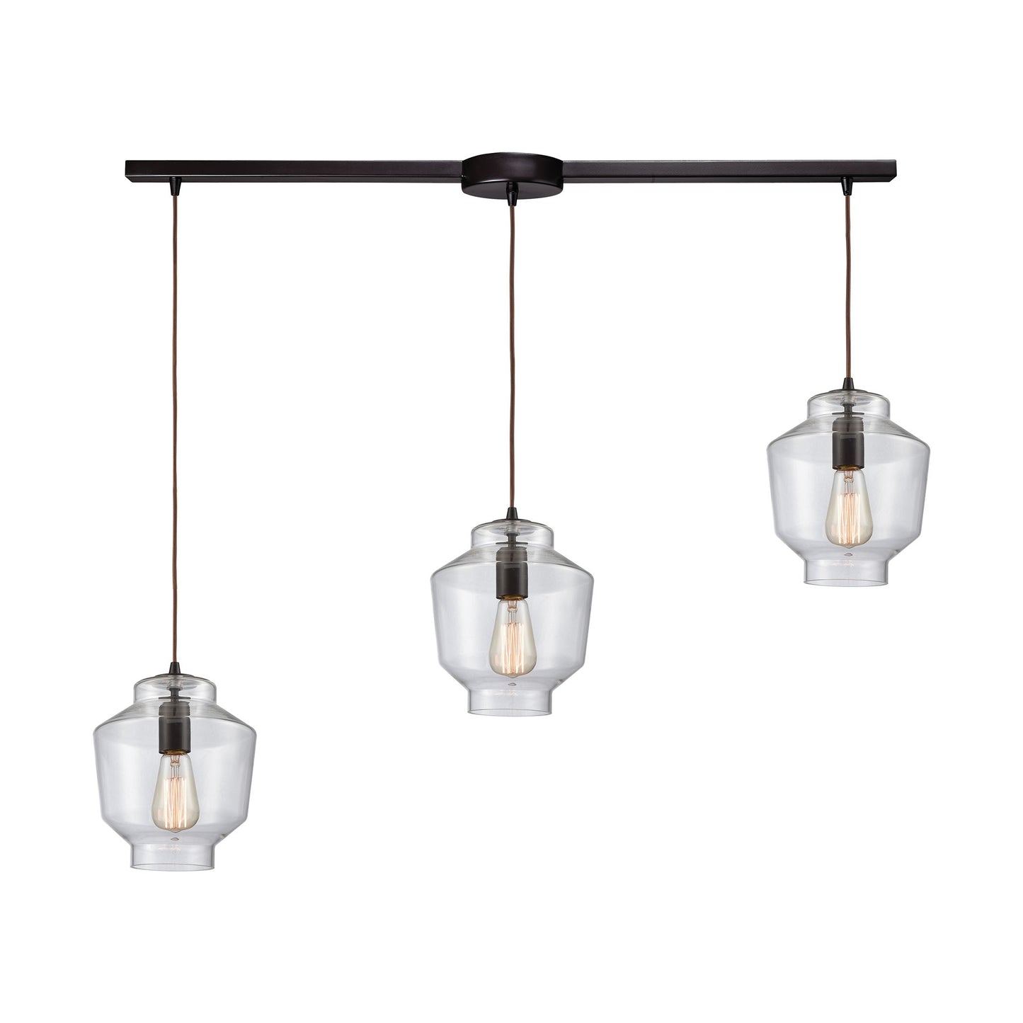 Barrel 38'' Wide 3-Light Linear Pendant - Oil Rubbed Bronze with Clear Blown Glass