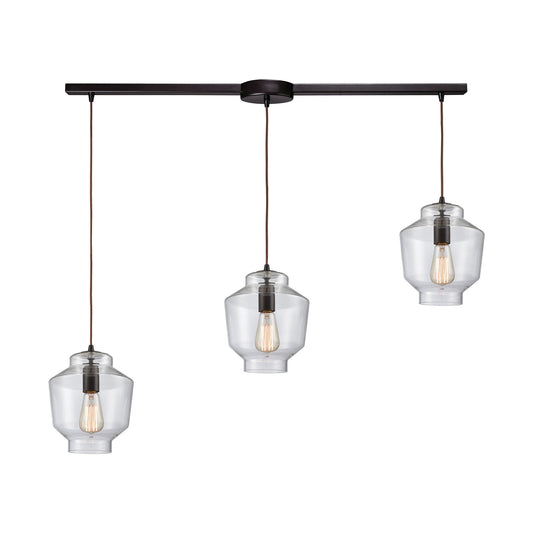 Barrel 38'' Wide 3-Light Linear Pendant - Oil Rubbed Bronze with Clear Blown Glass