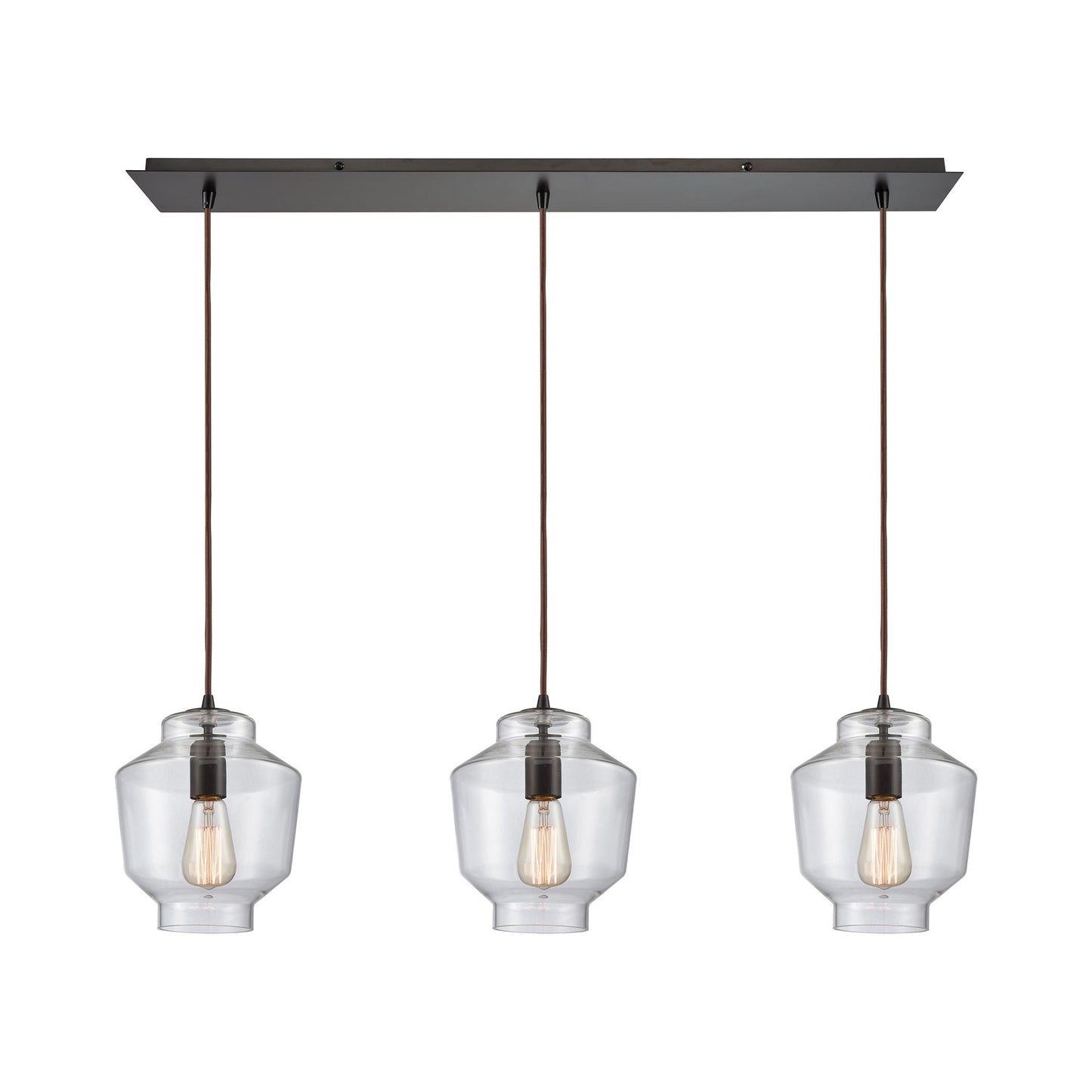 Barrel 36'' Wide 3-Light Linear Pendant - Oil Rubbed Bronze with Clear Blown Glass