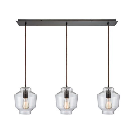 Barrel 36'' Wide 3-Light Linear Pendant - Oil Rubbed Bronze with Clear Blown Glass