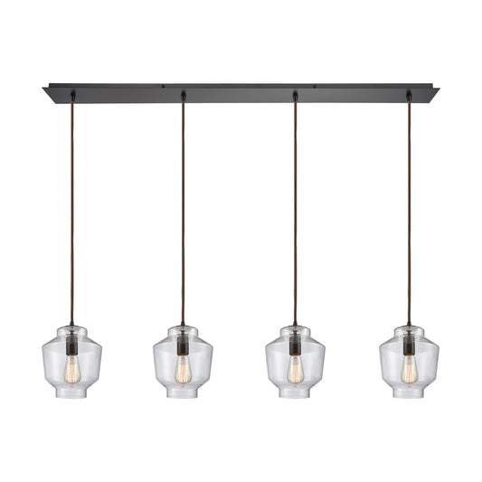 Barrel 46'' Wide 4-Light Linear Pendant - Oil Rubbed Bronze with Clear Blown Glass