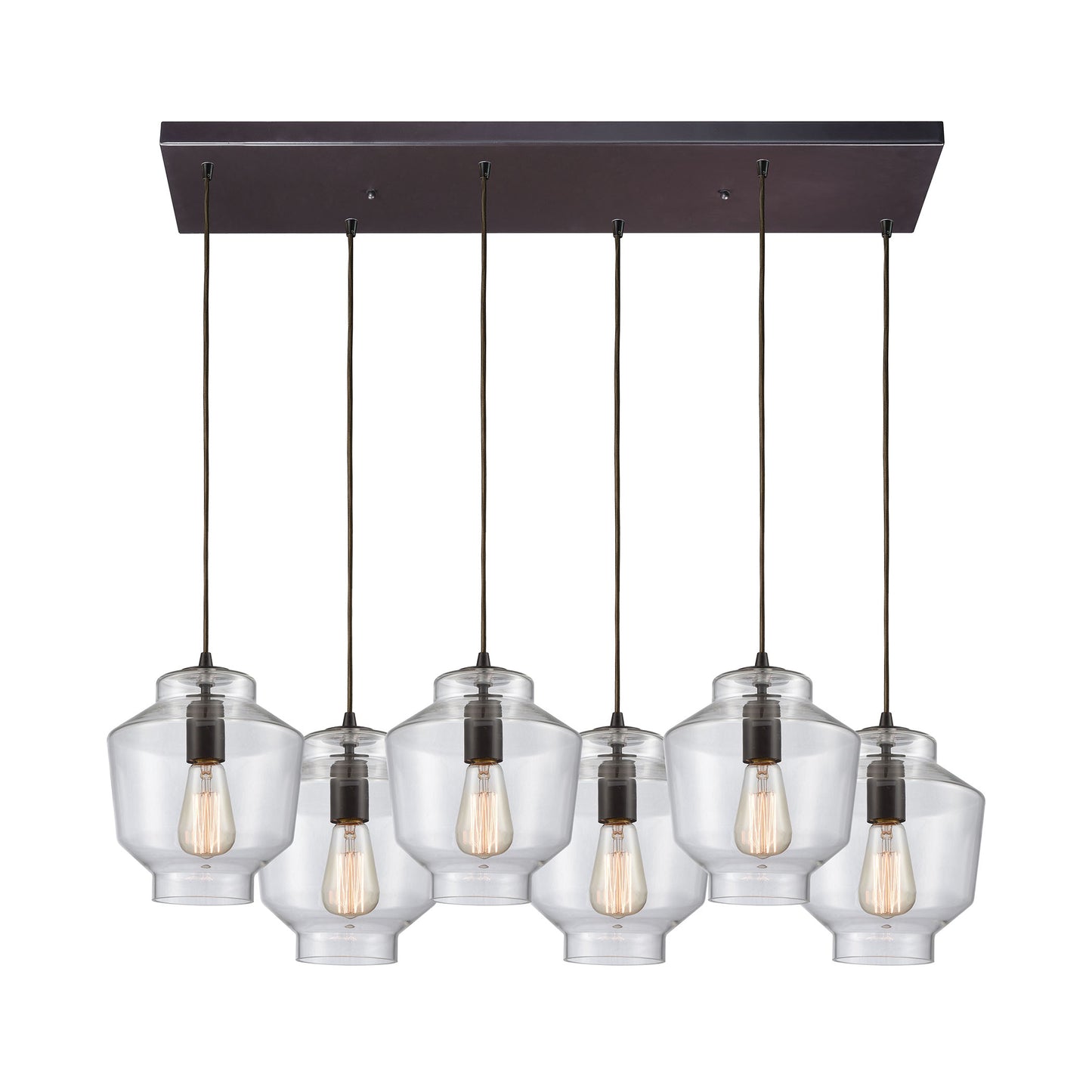 Barrel 32'' Wide 6-Light Rectangular Pendant - Oil Rubbed Bronze with Clear Blown Glass