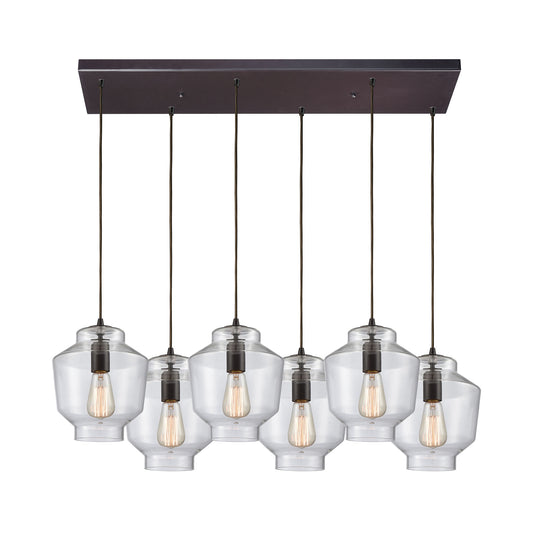 Barrel 32'' Wide 6-Light Rectangular Pendant - Oil Rubbed Bronze with Clear Blown Glass