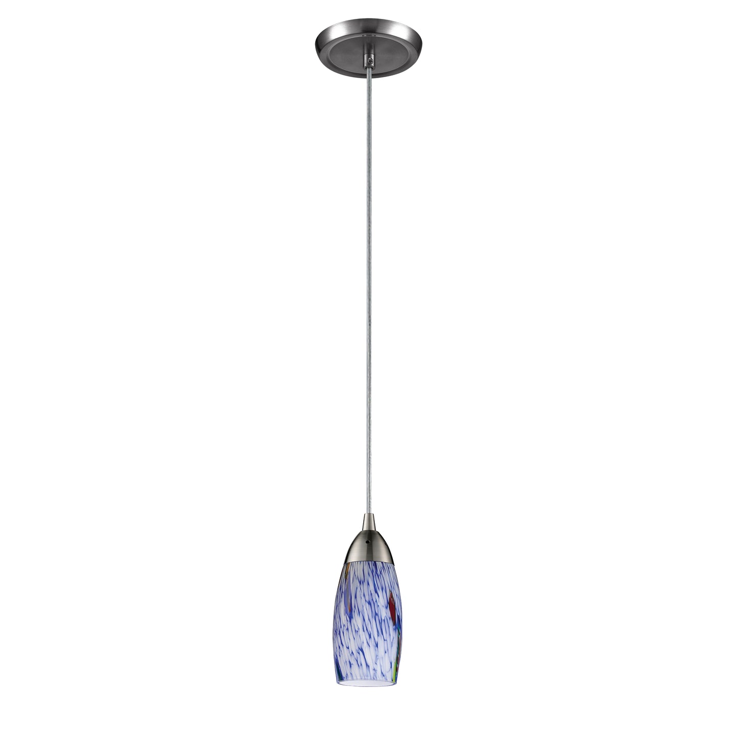 Milan 3'' Wide 1-Light Pendant - Satin Nickel with Starburst Blue Glass