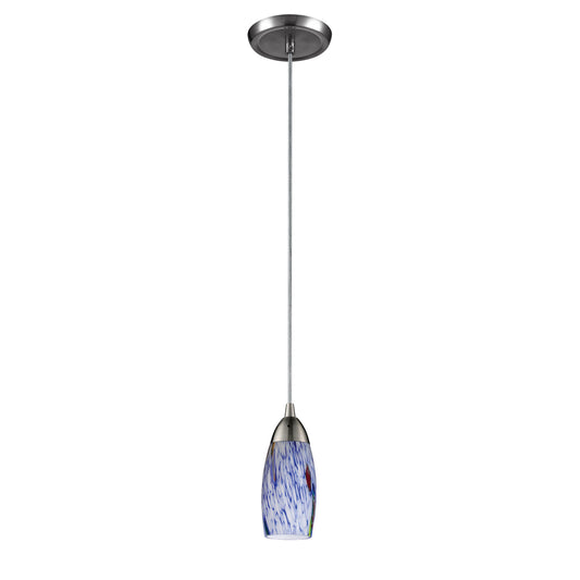 Milan 3'' Wide 1-Light Pendant - Satin Nickel with Starburst Blue Glass