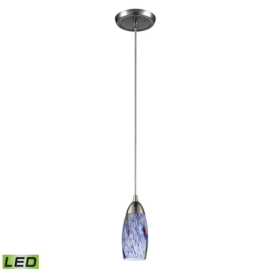 Milan 3'' Wide 1-Light Pendant - Satin Nickel with Starburst Blue Glass - Includes LED Bulb