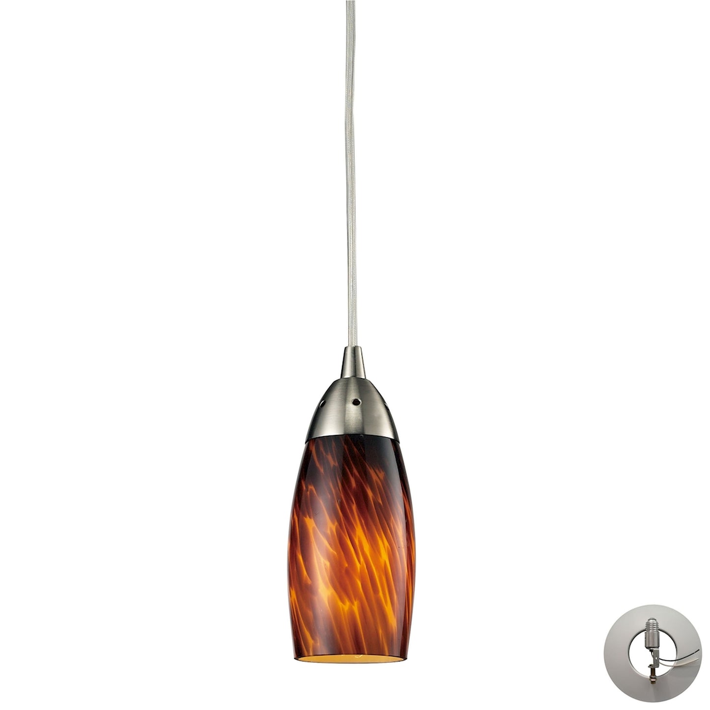 Milan 3'' Wide 1-Light Pendant - Satin Nickel with Espresso Glass - Includes Adapter Kit
