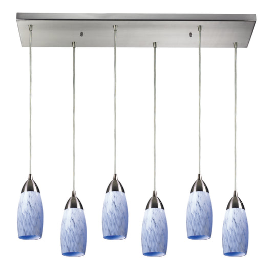 Milan 30'' Wide 6-Light Pendant - Satin Nickel with Snow White Glass
