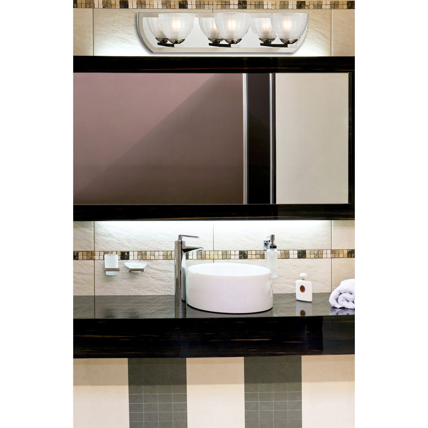 Sculptive Collection 3 light bath in Polished Nickel/Matte Nickel