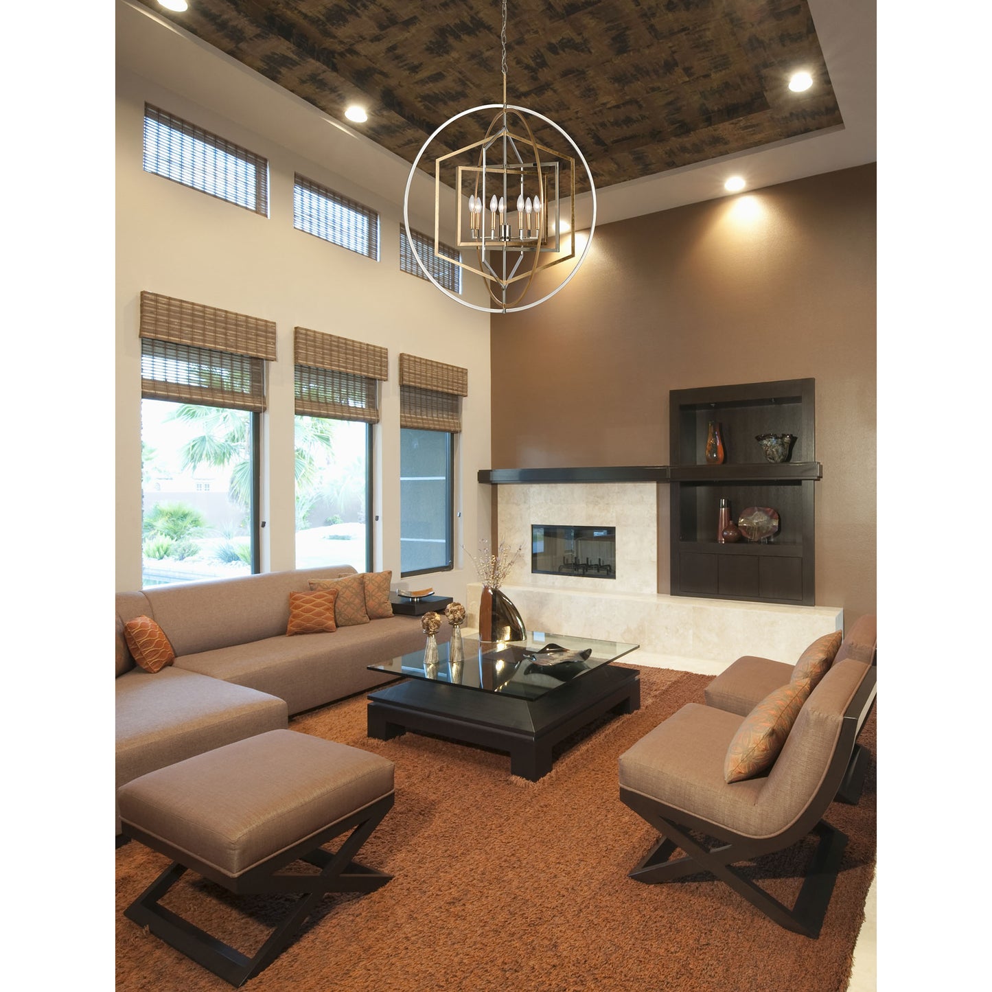 Geosphere 36'' Wide 7-Light Chandelier - Polished Nickel