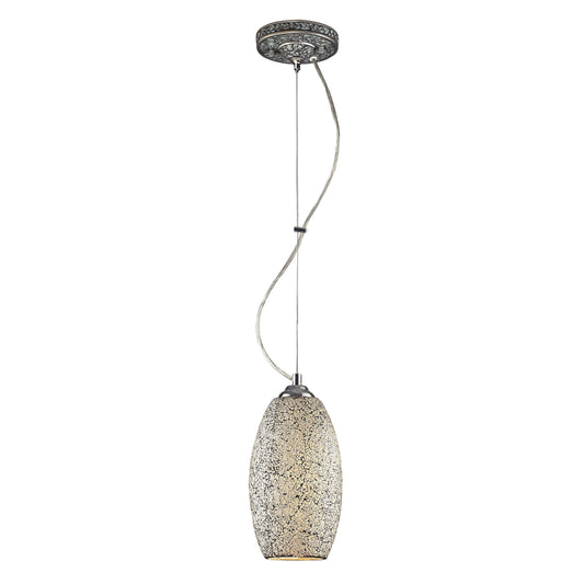 Bellisimo 7'' Wide 1-Light Mini Pendant - Satin Silver and White Crackled Glass