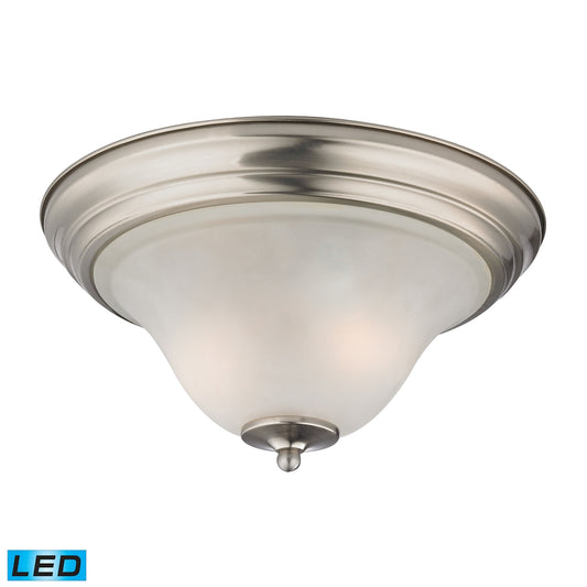 Kingston 13'' Wide 2-Light Flush Mount - Brushed Nickel with White Glass - Includes LED Bulbs