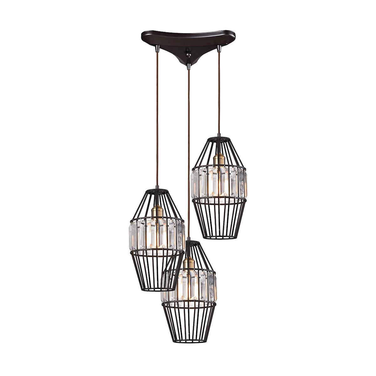 Yardley 17'' Wide 3-Light Triangular Pendant - Oil Rubbed Bronze with Clear Crystal on Wire Cages
