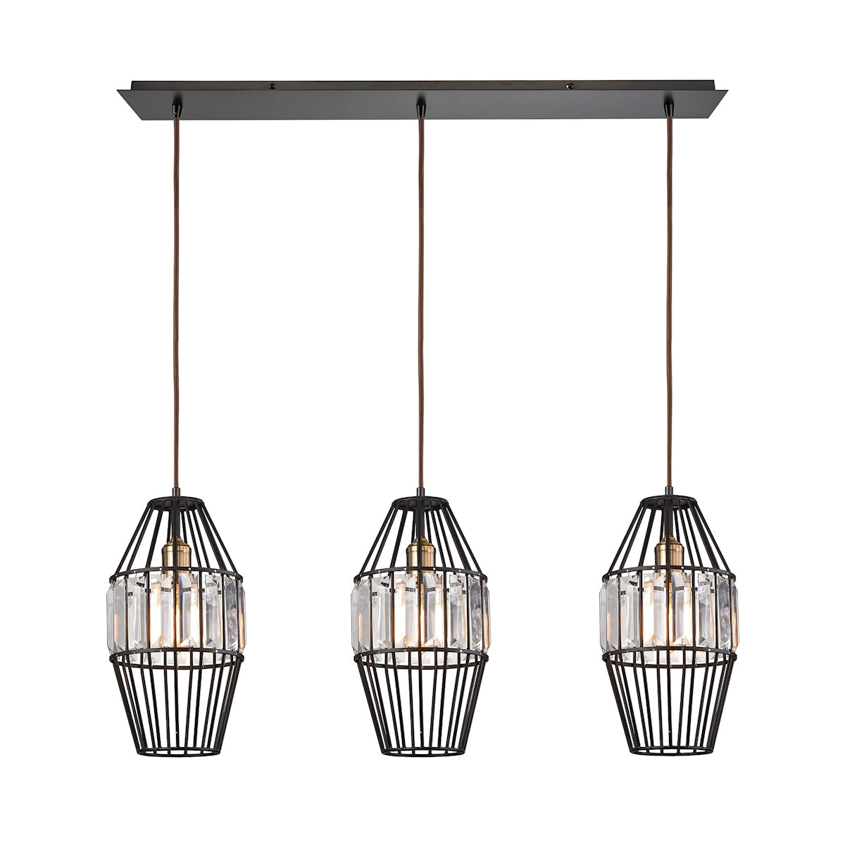 Yardley 36'' Wide 3-Light Linear Pendant - Oil Rubbed Bronze with Clear Crystal on Wire Cages
