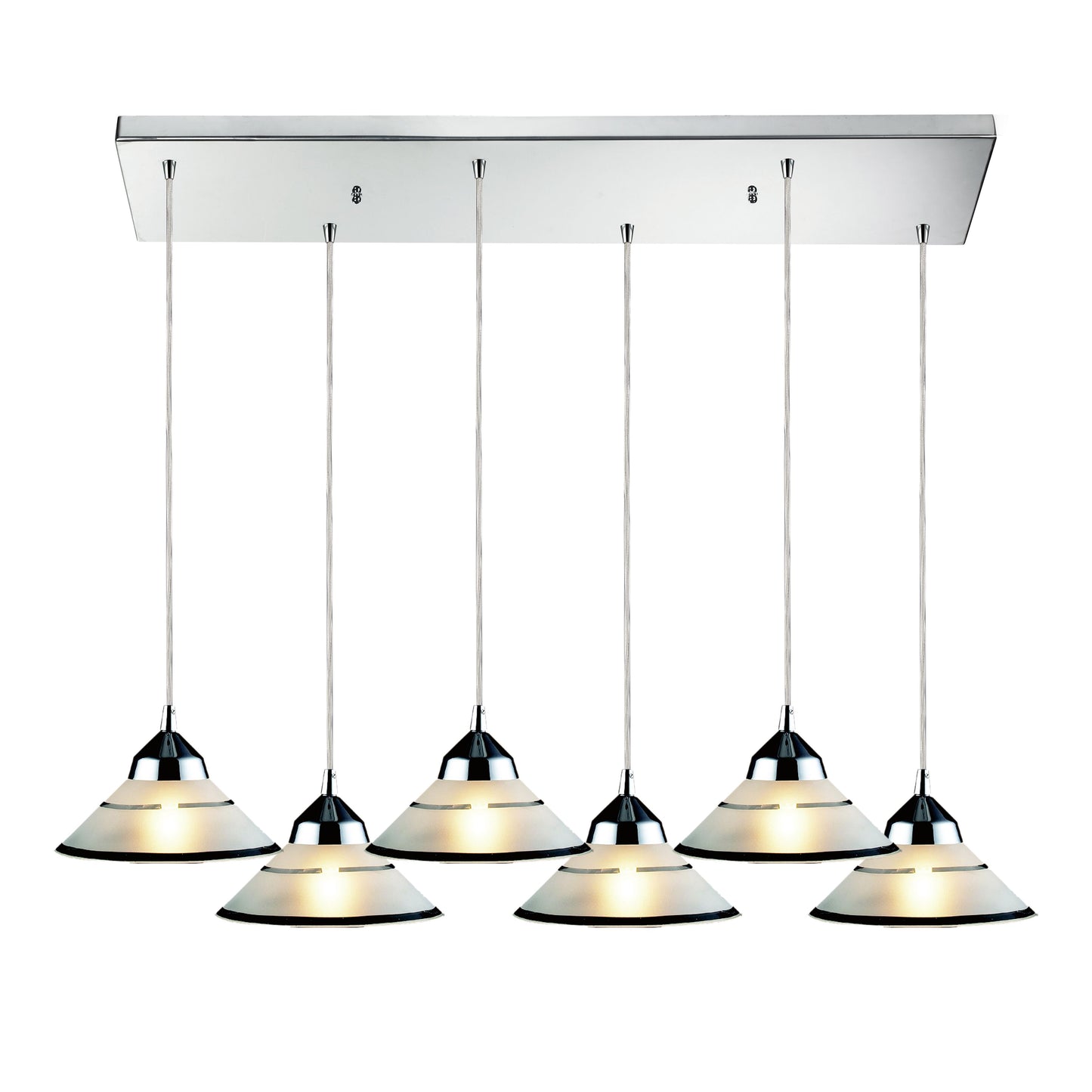 Refraction 30'' Wide 6-Light Rectangular Pendant - Polished Chrome with White Glass
