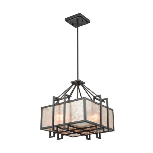 Stasis 17'' Wide 3-Light Chandelier - Oil Rubbed Bronze with Tan and Clear Mica Shade